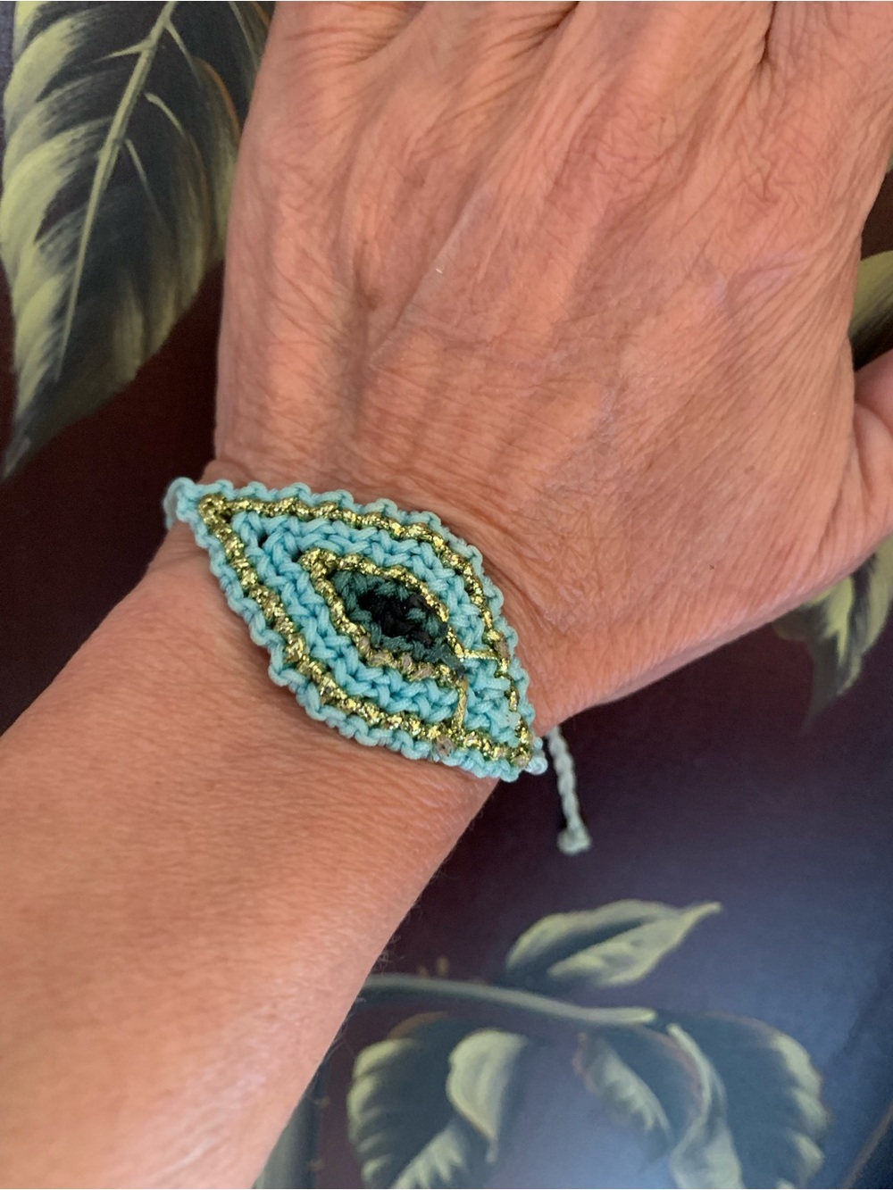 Handmade Turquoise and Gold Beaded Macrame Bracelet